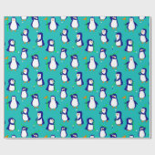 Golfpinguïns op blauw cadeaupapier (Vlak)
