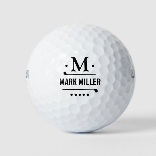 Golfplayer Cool & Custom Black Monogram Golfballen (Voorkant)