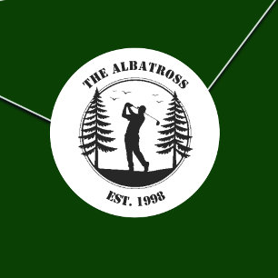 Golfspeler Dennenbomen Naam Toevoegen Ronde Sticker