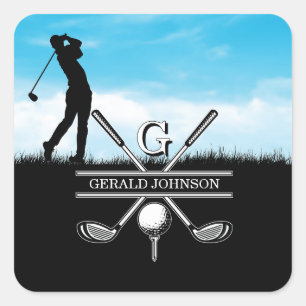Golfspeler Elegant Monogram Ontwerp Vierkante Sticker