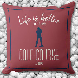 Golfspeler Golfbaan Citaat Geborduurd Rood Blauw Kussen