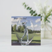 Golfspeler in een glazen tuimelaar met golfbaan, kaart (Staand voorkant)