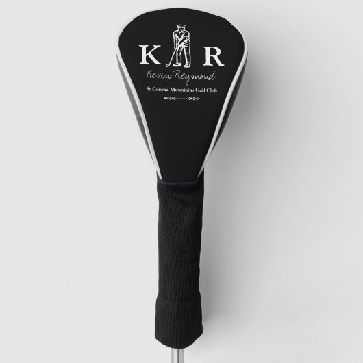 Golfspeler Initialen Script Naam Zwart Wit Golfheadcover (Voorkant)