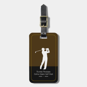 Golfspeler Man met Golfclub Elegante Bruine Bagagelabel