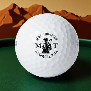 Golfspeler, naam en Initialen b&w Golfballen