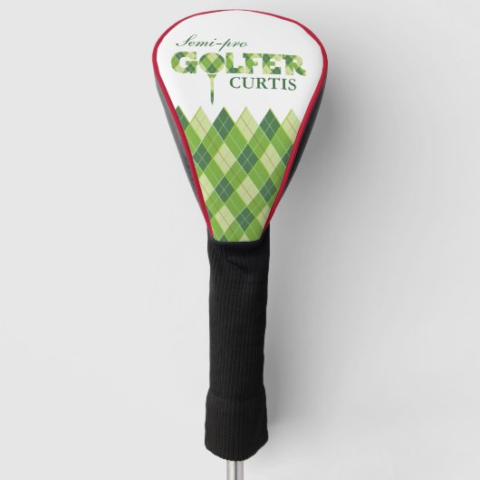 Golfstatus groene golfer argyle gepersonaliseerde  golfheadcover (Voorkant)