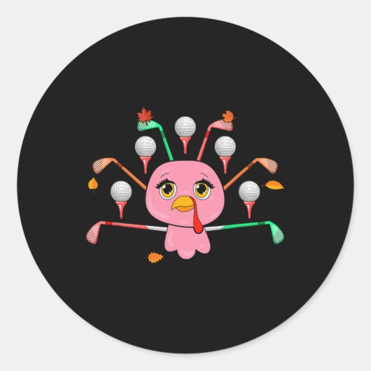 Golfuitrusting als Thanksgiving Turkije kostuumspe Ronde Sticker (Voorkant)