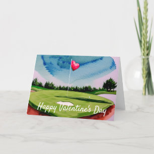 GolfValentijnsdag op golfbaan waterverf Feestdagen Kaart