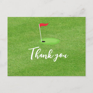 Golfvlag op groen gras bedankt voor de goudwagen briefkaart