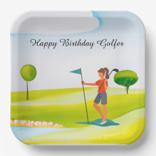 Golfvrouw speelt golf-Birthday-golfer Papieren Bordje