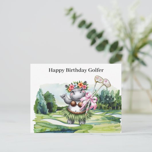 Golfvrouw speelt golf Verjaardag Hawaii Golfer Feestdagenkaart (Staand voorkant)