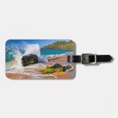Golven botsten op het strand, Hawaii Bagagelabel (Voorkant horizontaal)