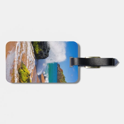 Golven botsten op het strand, Hawaii Bagagelabel (Achterkant horizontaal)