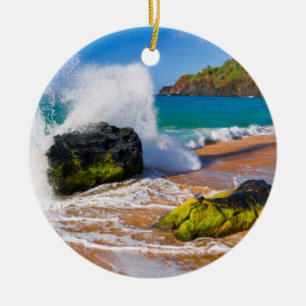 Golven botsten op het strand, Hawaii Keramisch Ornament