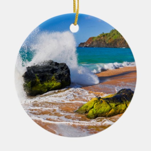 Golven botsten op het strand, Hawaii Keramisch Ornament (Voorkant)