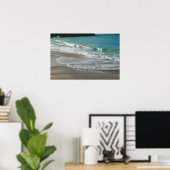 Golven die op het strand spoelen turquoise blauwe poster (Thuiskantoor)