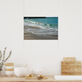 Golven die op het strand spoelen turquoise blauwe poster (Keuken)