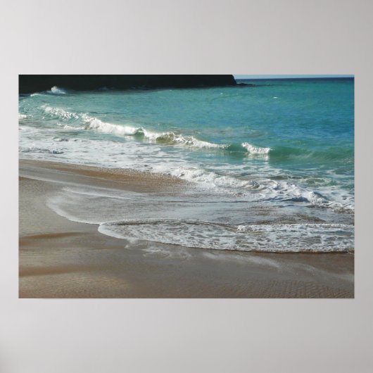 Golven die op het strand spoelen turquoise blauwe poster (Voorkant)