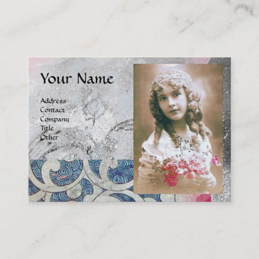 GOLVEN FOTO SJABLOON, helder, levendig grijs blauw Visitekaartje (Voorkant)