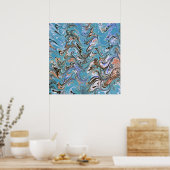 Golven in Abstracte blauw acrylzuur Poster (Keuken)