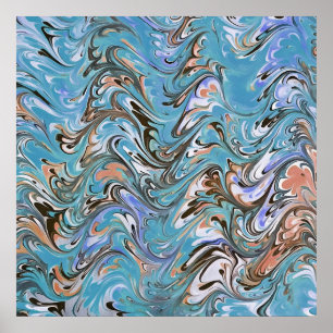 Golven in Abstracte blauw acrylzuur Poster