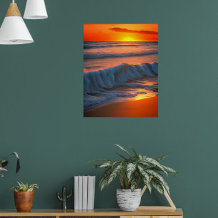 Golven In De Oceaan met zonsondergang Poster