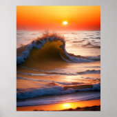 Golven In De Oceaan met zonsondergang Poster (Voorkant)