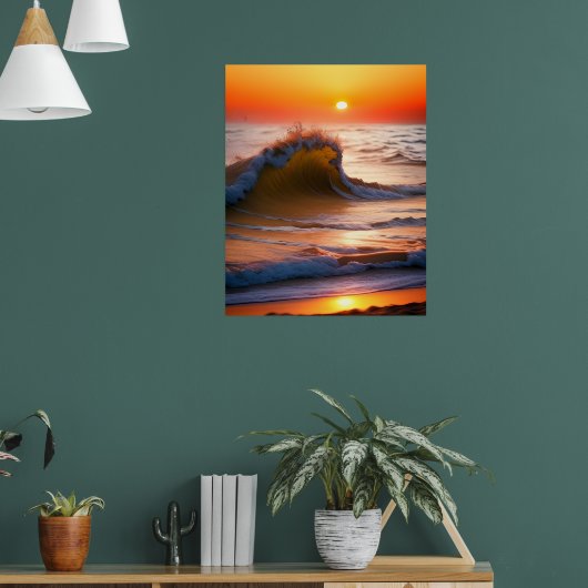 Golven In De Oceaan met zonsondergang Poster (Woonkamer 1)