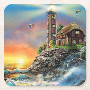 Golven kruipen op de Shore Fine Art Vierkante Kartonnen Onderzetter