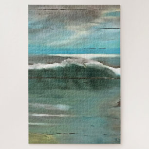 Golven maken op drijftwood-zeekapkunst legpuzzel