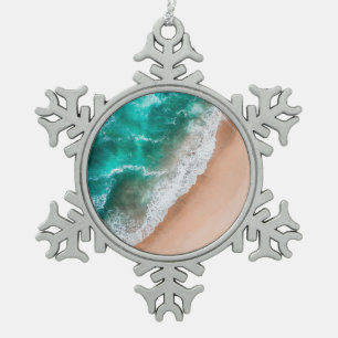 Golven op Sandy Beach Tin Sneeuwvlok Ornament
