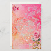GOLVEN ,ROZE ROZEN IN GOUDEN SCHITTERINGEN EN WERV BRIEFPAPIER (Voorkant / Achterkant)