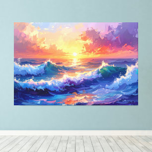Golven schilderen bij zonsondergang zonsopgang 001 canvas afdruk