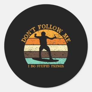Golven surfen Vintage surfer strand zonsondergang Ronde Sticker