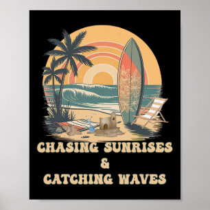 Golven surfen, zonsopgangen najagen, surfers, zome poster