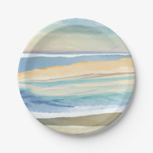Golven van Blauw Oceana Oever Waterverf Papieren Bordje