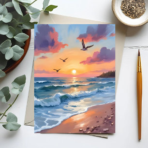 Golven van de oceaan Zonsondergang Olie Schilder Briefkaart