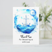 Golven van Liefde: Nautical Boy Baby shower Bedankkaart (Staand voorkant)