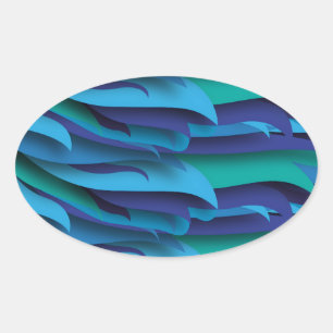 Golven van verschillende kleuren van blauw naar gr ovale sticker