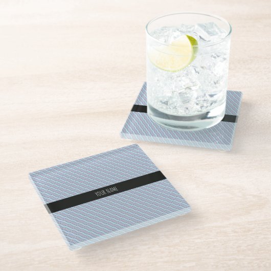 Golven Verticaal Blauw Sinaasappel Minimal Pattern Glazen Onderzetter (Schuin)