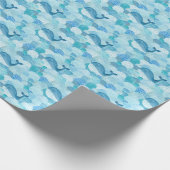 Golven, walvis, kinderachtig blauwe textuur cadeaupapier (Hoek)
