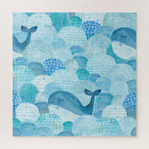 Golven, walvis, kinderachtig blauwe textuur legpuzzel