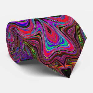 Golvend Blauw en Regenboog Rood Trippy Patroon Stropdas