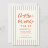 Golvend Blauw en Rood Handschrift Bruiloft QR Code Kaart (Voorkant)