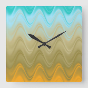 Golvend Blauw Groen Oranje Abstract Vierkante Klok