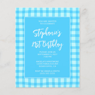 Golvend Blauw Zomer Gingham Krachtig 21e Verjaarda Flyer