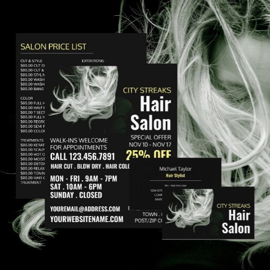Golvend blond haar, kapper, kapsalon advertentie flyer