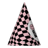 golvend geruit roze preppy glimlach een gelukkig b feesthoedjes (Links)