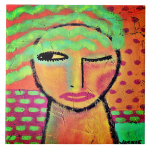 Golvend groen haar Abstract portret van een vrouw Tegeltje