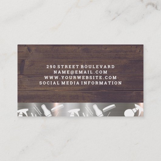 Golvend Haar | Stylist Tools | Hout Metaal Visitekaartje (Achterkant)